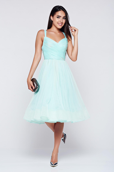 Rochie Ana Radu mint de lux din tul captusita pe interior cu decolteu in v