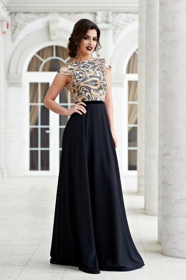Rochie de seara neagra StarShinerS cu spatele gol din material dantelat