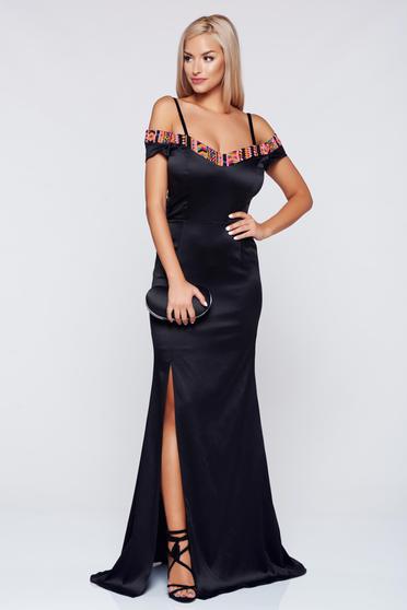 Rochie StarShinerS neagra de ocazie sirena cu umeri goi