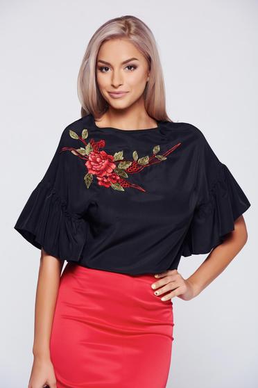 Bluza dama StarShinerS neagra brodata eleganta cu maneca scurta