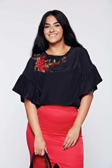 Bluza dama StarShinerS neagra brodata eleganta cu maneca scurta