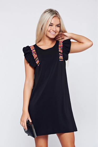 Rochie StarShinerS neagra eleganta cu croi larg cu maneca scurta