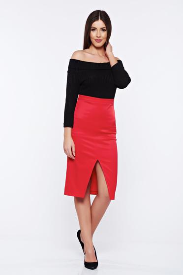 Fusta StarShinerS rosie tip creion cu talie inalta din material usor elastic captusita pe interior
