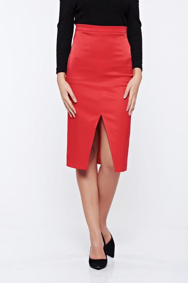 Fusta StarShinerS rosie tip creion cu talie inalta din material usor elastic captusita pe interior