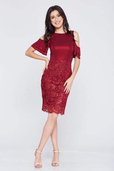 Rochie de ocazie tip creion StarShinerS visinie cu umeri decupati