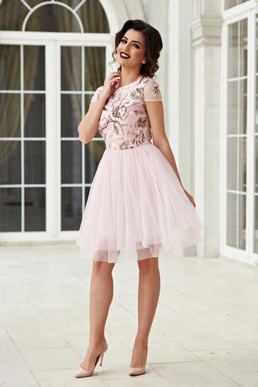 Rochie de ocazie in clos StarShinerS rosa scurta cu tul