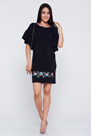 Rochie eleganta brodata StarShinerS neagra cu maneci clopot