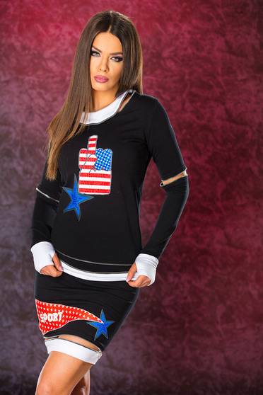 Set casual Ocassion negru accesorizat cu fermoare
