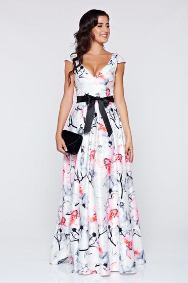 Rochie Artista alba de ocazie cu decolteu in v cu push-up