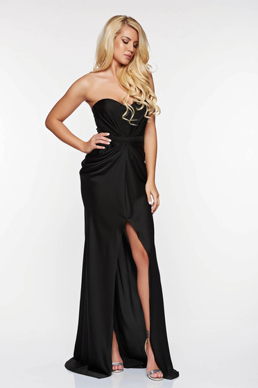 Rochie Ana Radu neagra de lux din material satinat cu push-up