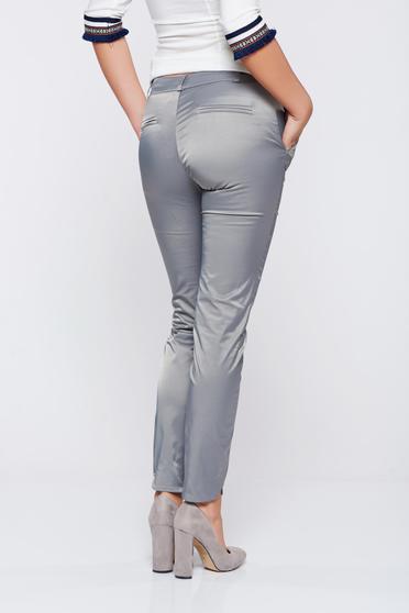 Pantaloni PrettyGirl gri conici cu talie medie