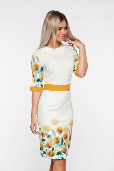 Rochie PrettyGirl galbena eleganta tip creion din material usor elastic captusita pe interior