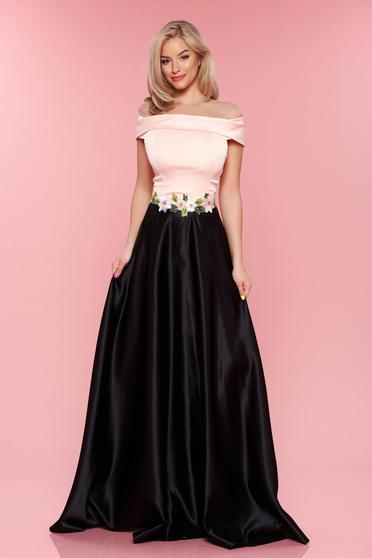 Rochie Artista piersica din material satinat cu insertii de broderie