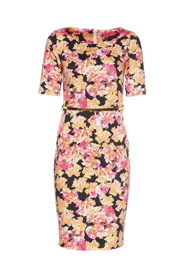Rochie tip creion cu accesoriu tip curea PrettyGirl roz deschis cu imprimeuri florale