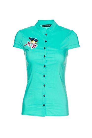 Camasa dama Fofy mint cu maneca scurta cu insertii de broderie