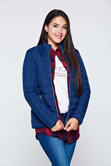 Geaca Top Secret albastru-inchis casual cu buzunare cu fermoar