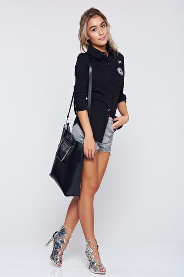 Camasa dama Top Secret neagra din bumbac elastic cu maneca lunga
