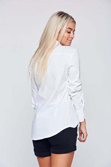Camasa dama Top Secret alba din bumbac elastic cu maneca lunga