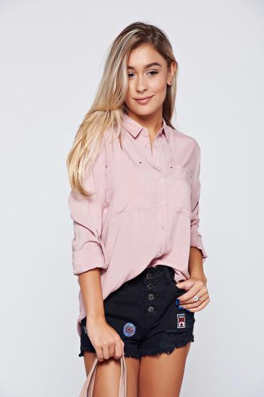 Camasa dama Top Secret roz cu croi larg cu maneca lunga