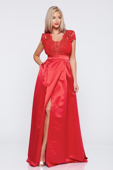 Rochie de ocazie lunga in clos Fofy rosie cu maneca scurta