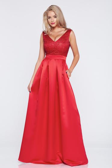 Rochie de ocazie lunga in clos Fofy rosie cu decolteu
