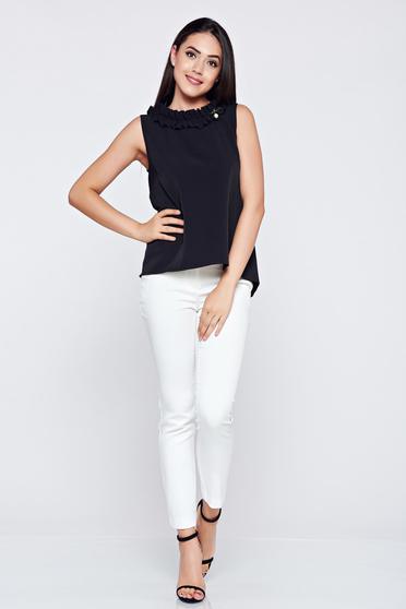 Bluza dama cu croi larg fara maneci neagra cu volanase
