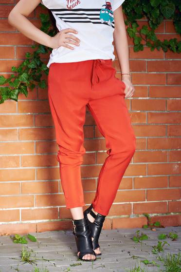 Pantaloni corai casual cu buzunare cu elastic in talie