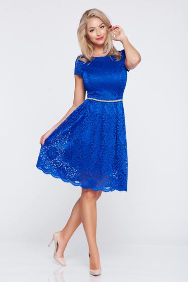 Rochie eleganta in clos StarShinerS albastru-inchis din material dantelat