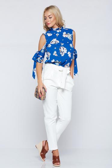 Pantaloni conici cu talie inalta PrettyGirl albe cu buzunare