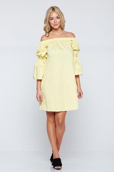 Rochie casual cu maneci clopot PrettyGirl galbena cu croi larg