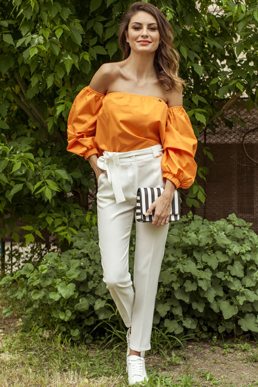 Bluza dama casual cu croi larg PrettyGirl portocalie cu umeri goi
