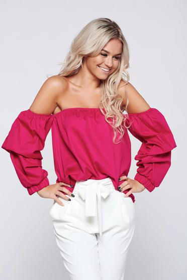 Bluza dama casual cu croi larg PrettyGirl roz cu umeri goi