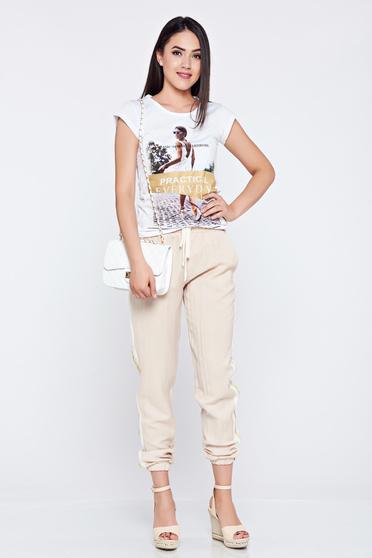 Pantaloni casual cu buzunare PrettyGirl nude cu dungi verticale