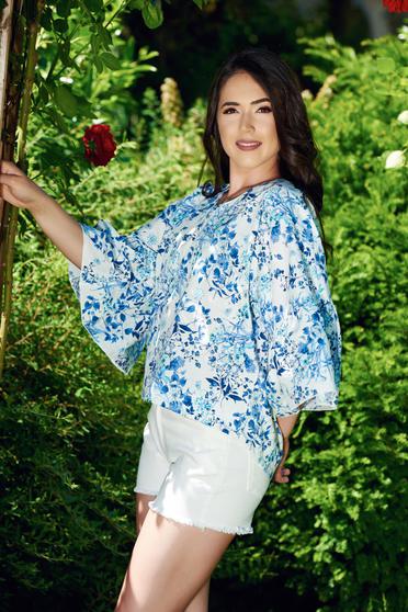 Bluza dama cu croi larg din bumbac PrettyGirl alba cu maneci clopot