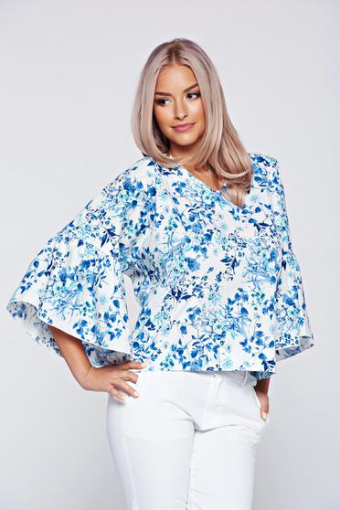 Bluza dama PrettyGirl alba cu croi larg din bumbac cu maneci clopot