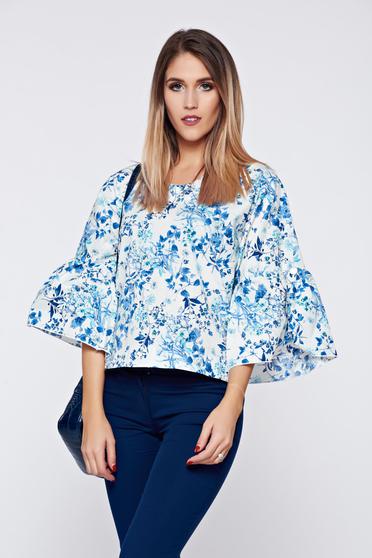 Bluza dama PrettyGirl alba cu croi larg din bumbac cu maneci clopot