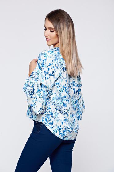 poze cu Bluza dama PrettyGirl alba cu croi larg din bumbac cu maneci clopot