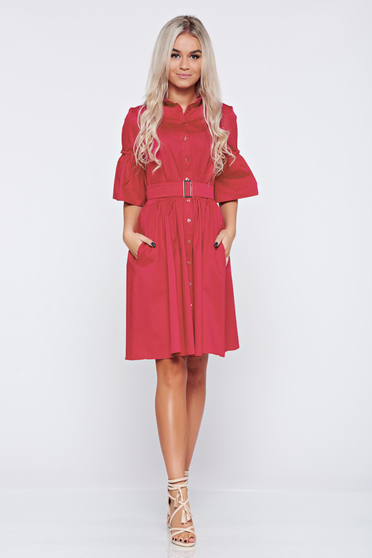 Rochie PrettyGirl roz de zi in clos cu maneci clopot