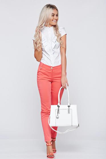 Pantaloni conici cu talie medie PrettyGirl corai cu buzunare