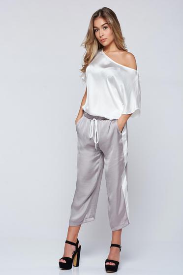 Pantaloni PrettyGirl gri casual 3/4 cu buzunare