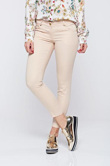 Pantaloni PrettyGirl crem office conici cu talie medie