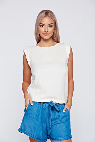 Top PrettyGirl nude cu croi larg din material vaporos fara maneci