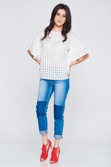 Bluza dama PrettyGirl alba din material vaporos cu maneci tip fluture