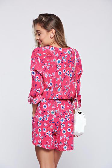 Salopeta PrettyGirl rosie din material vaporos cu elastic in talie
