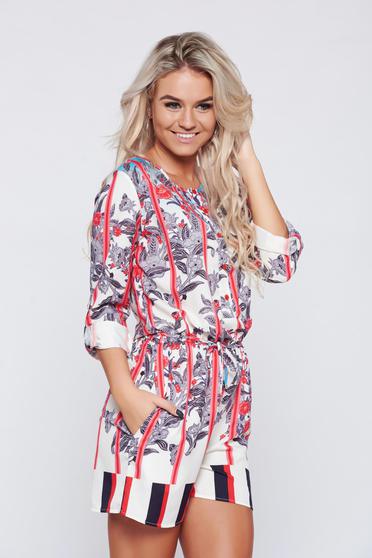 Salopeta din material vaporos PrettyGirl gri-inchis cu buzunare