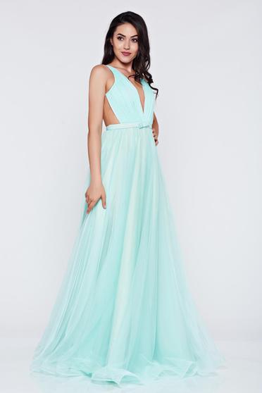 Rochie Ana Radu mint de lux din tul captusita pe interior cu decolteu in v