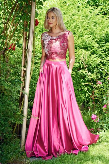 Set brodat elegant LaDonna visiniu din material satinat