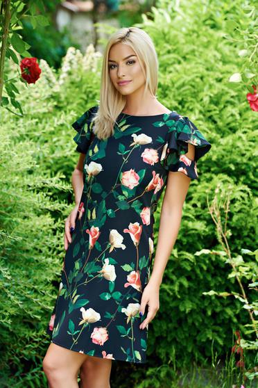 Rochie cu croi larg LaDonna neagra cu volanase la maneca