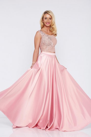 Set LaDonna rosa brodata din material satinat