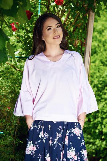 Bluza dama PrettyGirl rosa cu croi larg din bumbac cu maneci clopot Bluza dama PrettyGirl rosa cu croi larg din bumbac cu maneci clopot